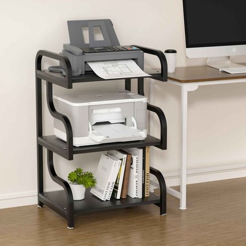 URLINE Printer Stand, 3-Tier Large Printer Stand, Durable Materials and Ample Storage Space,Printer Table for Home Office Organization,Black