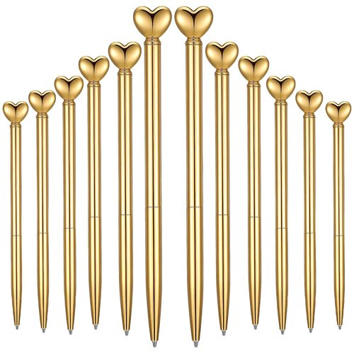 Wanmu 60 Pcs Heart Pens, Hearts Shaped Retractable Metal Cute Pens 1.0 mm Black Ink Novelty Pen Gold Slim Ballpoint for Valentine's Day Students Teachers Employees Gifts Office School Supplies