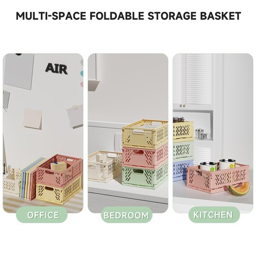 2-Pack Collapsible Plastic Storage Baskets for Organizing, Stackable Storage Bins - Space-Saving for Classroom, Kitchen, Bathroom, Office & Bedroom,Foldable Crates (white,16.89 x 6.46 x 11.54in)