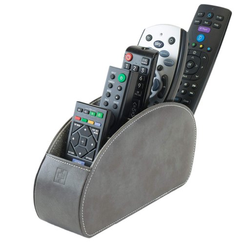 Remote Control Holder with 5 Compartments, Grey PU Leather Office Organization Storage Caddy Box for TV Remote, Heater Controllers, Media Player, Office Supplies, Makeup Brushes CEG10
