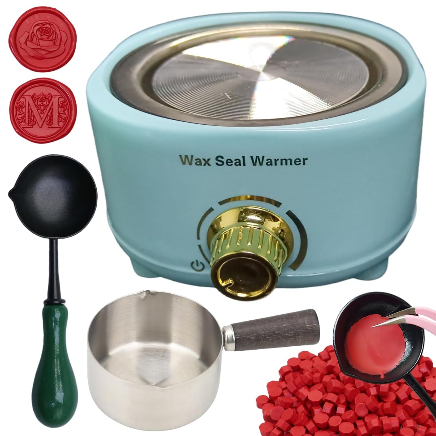 Skiennix Electric Wax Seal Warmer Kit - Includes 80ml Spoon & Non-Slip Spoon | Ideal for Melting Wax Seals (Blue)