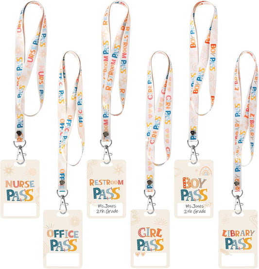 Skiennix Hall Passes - 6 PVC Lanyards for Classrooms | Ideal for School, Library & Office Use