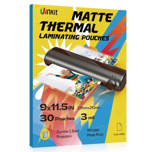Uinkit Matte Thermal Laminating Sheets, 9 x 11.5 Inches 3 Mil Clear Anti-Glare with Matte Finish 30 Pack Fitted for Letter Size Laminating Pouches 8.5 x 11 inches