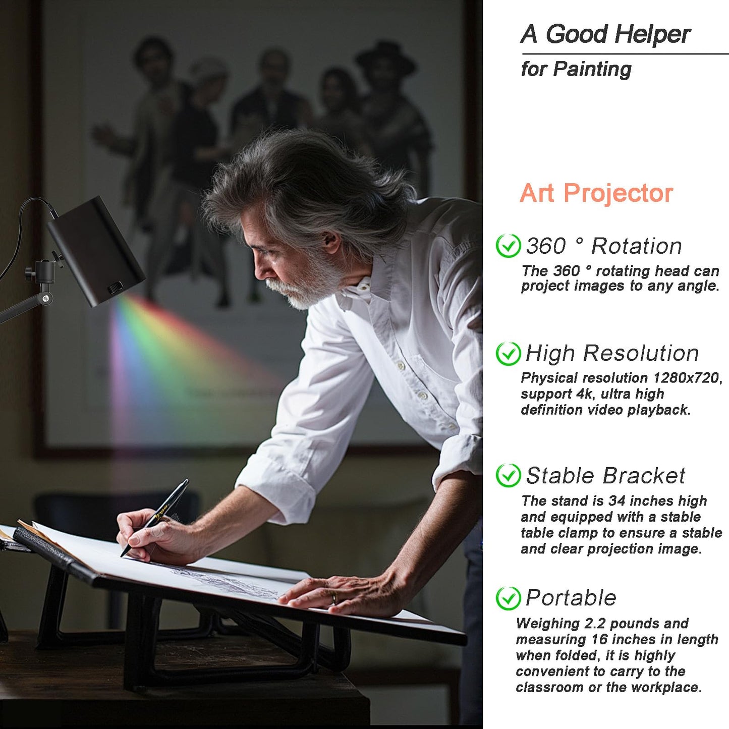 Art Projector for Tracing, Drawing Projector, Tracing Drawing Tool Smart Sketcher Cookie Cake Mini Portable Smart Phone Movie Projector with Stand