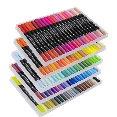 Vitoler Art Markers Dual Tips Coloring Brush Fineliner Color Pens,100 Colors of Water Based Marker for Calligraphy Drawing Sketching Coloring Book Journal Art Day Back To School Art Supplies Gift