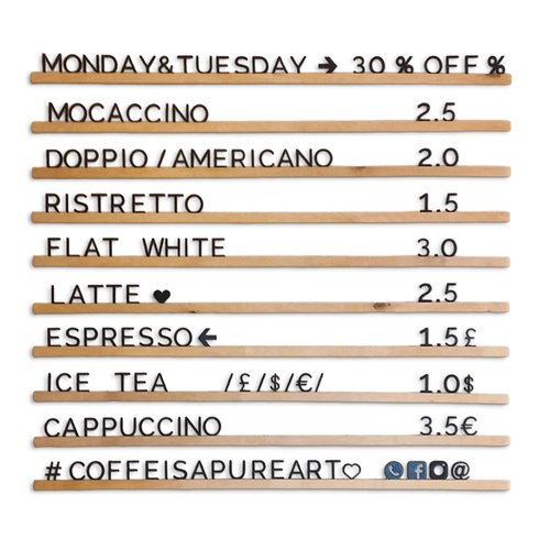 250 Wooden Letters Set – Half DIY Letter Board Kit with Optional Rails – Customizable Colors – For Menu Board or Message Board (Home, Café, Office)