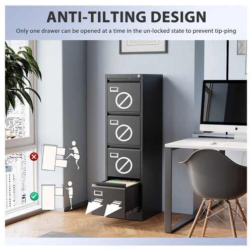 Anxxsu 4 Drawer File Cabinet, Filing Cabinets for Home Office, Metal Vertical File Storage Cabinet with Lock, Locking File Cabinet for A4 Legal/Letter, 15" W x 17.7" D x 50.1" H, Assembly Required