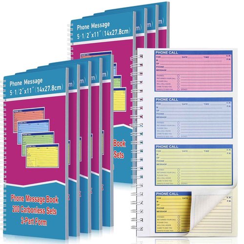 Sinmoe 10pcs Spiral Bound Phone Message Book with Carbon Copy 5-1/2" x 11" 2 Part Colorful Carbonless Telephone Message Pads Duplicate Spiral Phone Call Log Book for Business Office (Rose Red,Blue)