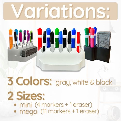 Storage Theory Magnetic Dry Erase Marker Holder – Desk & Whiteboard Pen Organizer for Office, Classroom, Fridge – Space-Saving Marker & Eraser Caddy – Black, 2 Pack