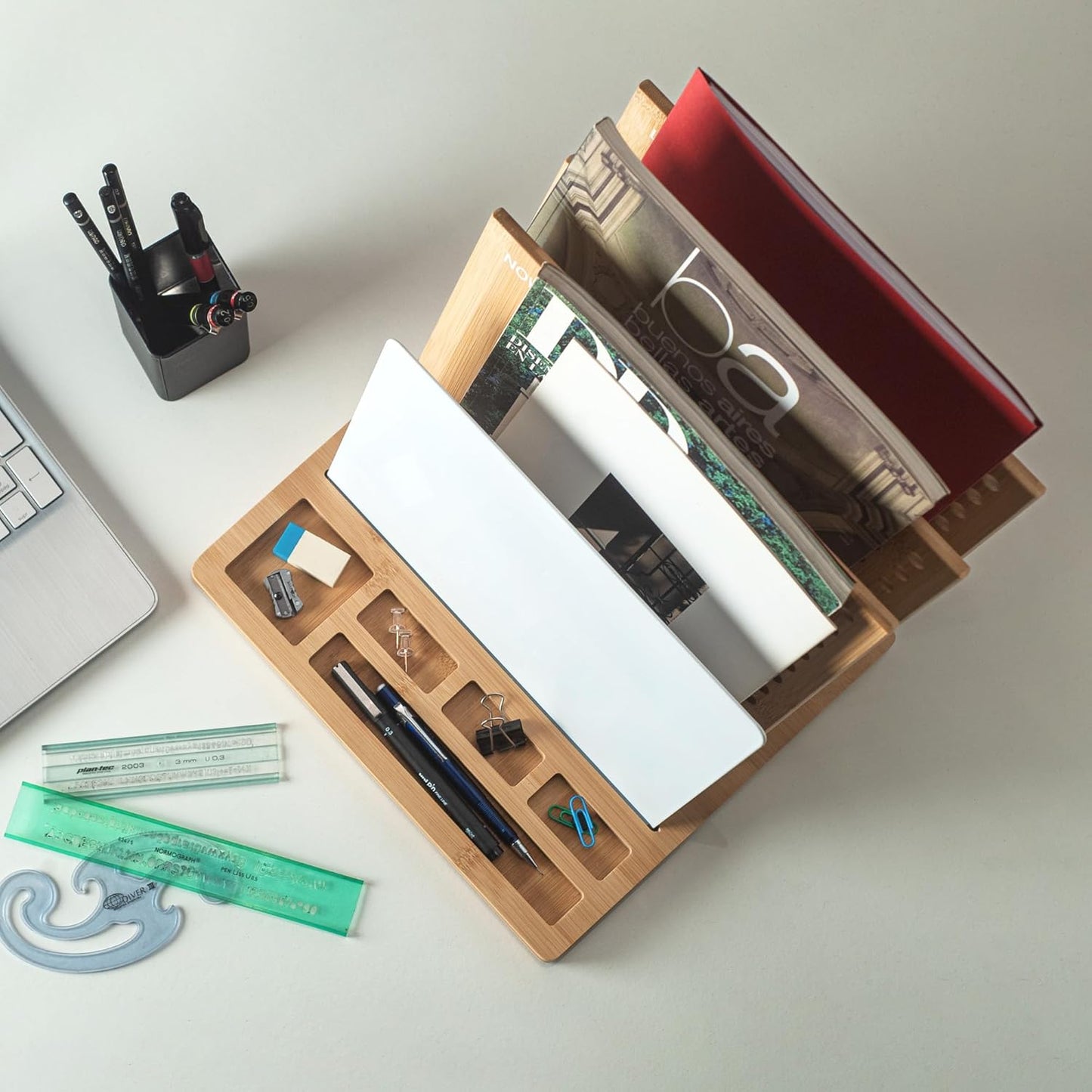 Bamboo Wood Desk Organizer - 3-Tier File Holder & Mail Organizer | Non-Slip Design for Easy Assembly