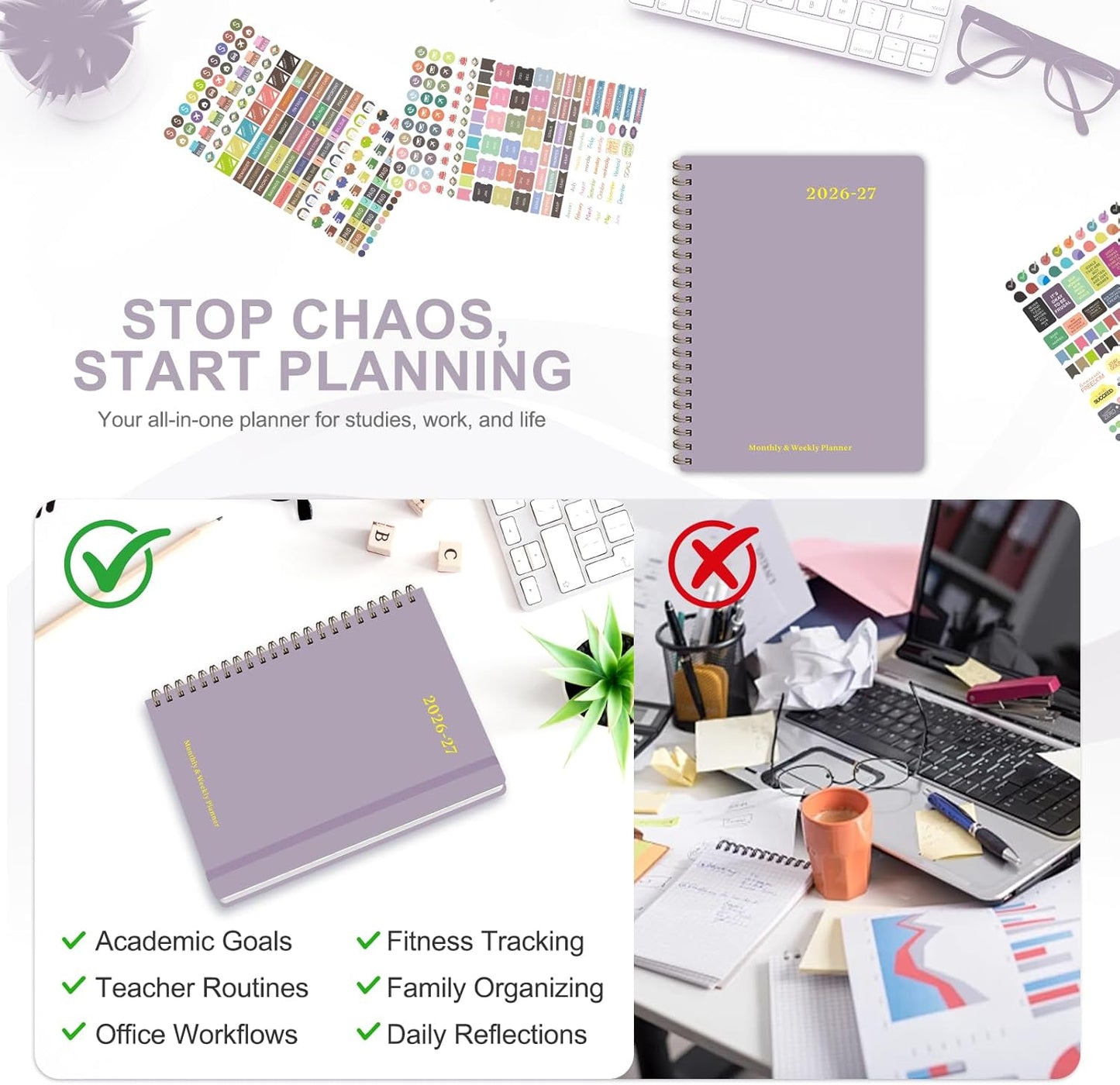 Academic Planner 2026-2027 | Weekly & Monthly Calendar | Daily Agenda Book - Letter Size (8.5'' x 11'')
