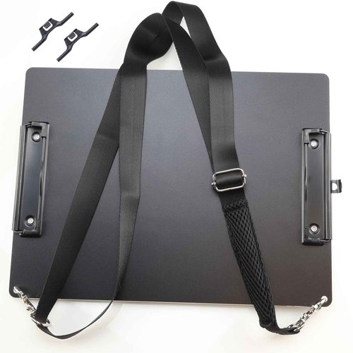 Black Metal Two Clips Clipboards, A4/Letter (9.5 "X12.6) Aluminum Clipboard with Shoulder Strap,Home Restaurant School Hospital Classroom Factory Office Supplies