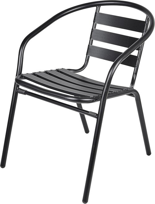 BTEXPERT Indoor/Outdoor 23.75" Square Tempered Glass Table with 2 Lightweight Black Metal Chairs