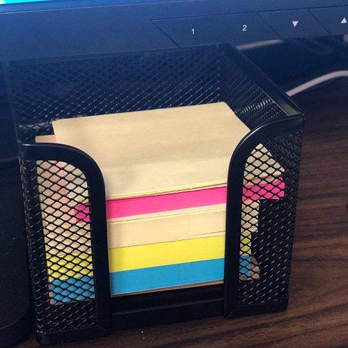 Suwimut 4 Pack Mesh Memo Holder, 4 x 4 Inch Black Metal Mesh Sticky Note Dispenser Cube Memo Pad Holder for Pen, Pencil, Paperclip, Thumbtack, Desk Organizer for Office Home School