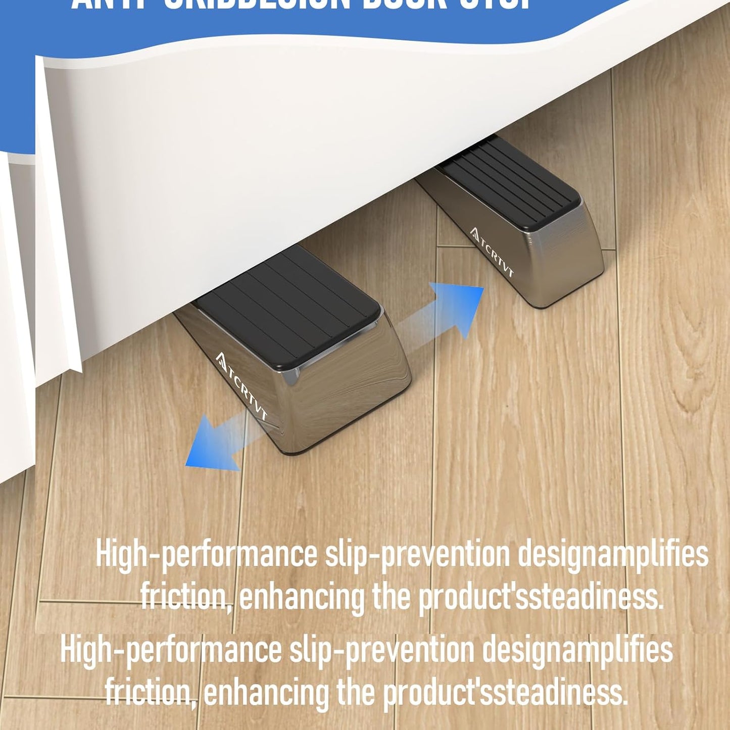 Skiennix Heavy Duty Door Stopper Wedge - Premium Brushed Stainless Steel, Set of 2 with Adhesive Holder