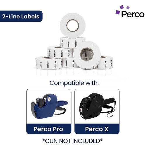 Perco 2 Line "BEST BY" Labels - 32 Rolls, 4 Sleeves, 24,000 Blank Date Gun Labels for Perco 2 Line Date Guns - Made in USA