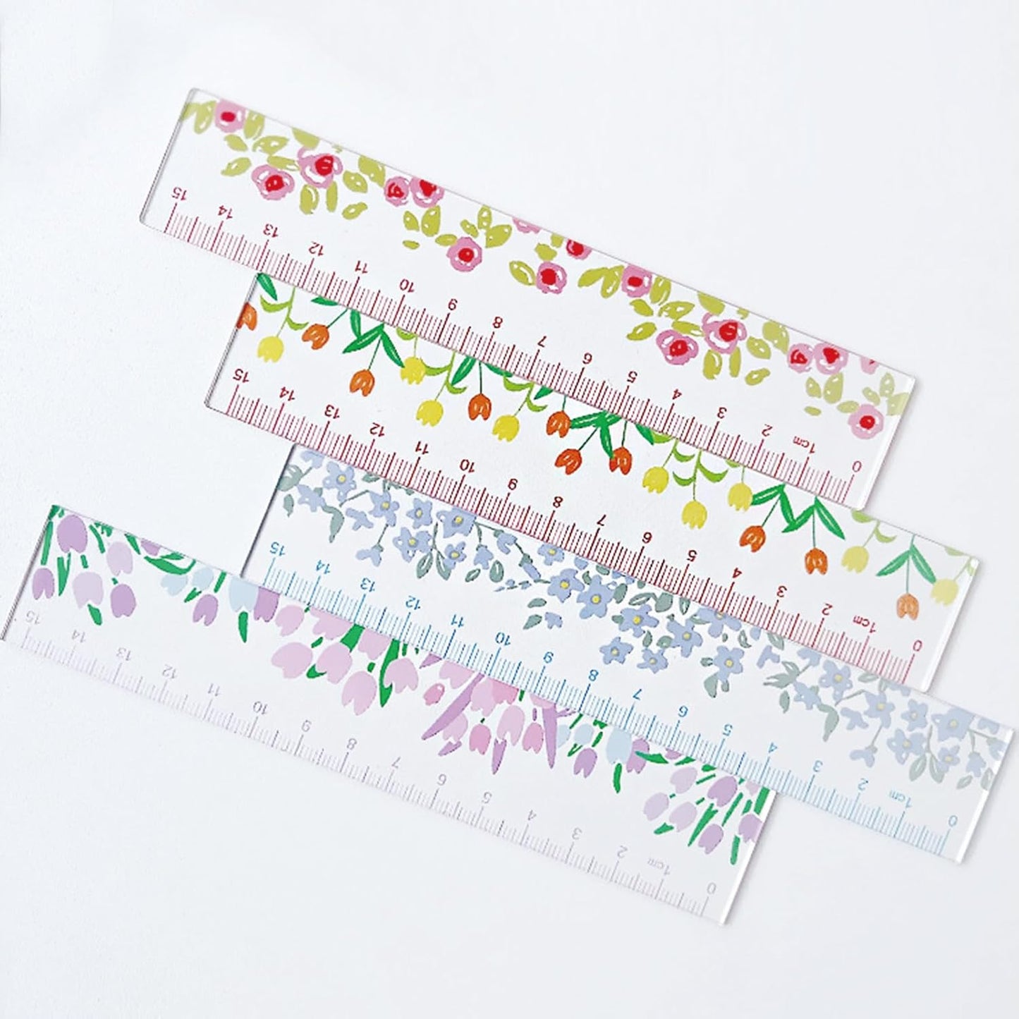 Skiennix Cute Acrylic Rulers - 15cm Floral Cartoon Design for Journals | Perfect for Women & Girls