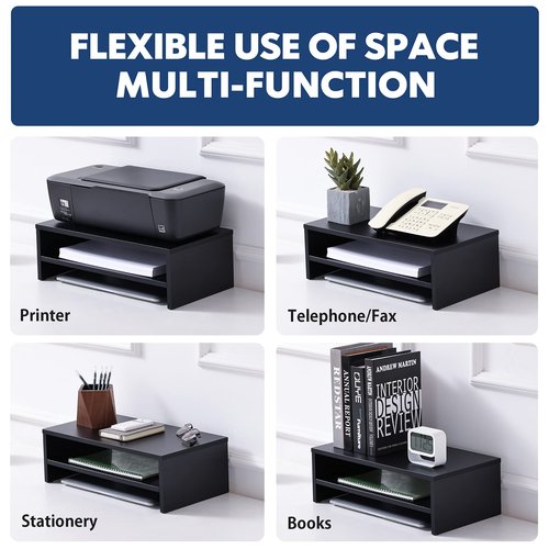 FITUEYES Monitor Stand - 2 Tier Computer Monitor Riser with 21.3 Inch Shelf, Wood Desktop Stand for Laptop Computer Screen, Desk Organization, Office Supplies