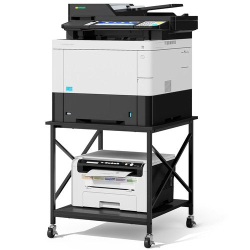 Warmiehomy 24"x24"x24" Large Printer Stand with Storage, 2 Tier Rolling Printer Cart Table, Mini Fridge Stand with Wheels, Use for 3D Laser Printer Home Office, Black