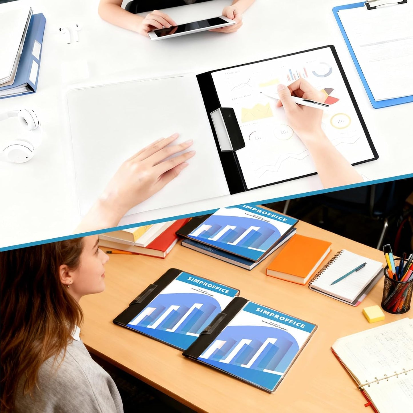 Swing Clip Report Covers - Professional Presentation Folders | Black, Clear Cover, 9 x 11.4 Inches, 3 Pack