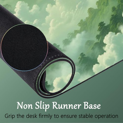 Green Cloud Mouse Pad and Keyboard Wrist Rest 4PCS Extended Forest Mountain Aesthetic Large Desk Mat Pad Set Memory Foam Non-Slip Cute Ergonomic Gaming Mouse Pad Wrist Support for Computer Home Office