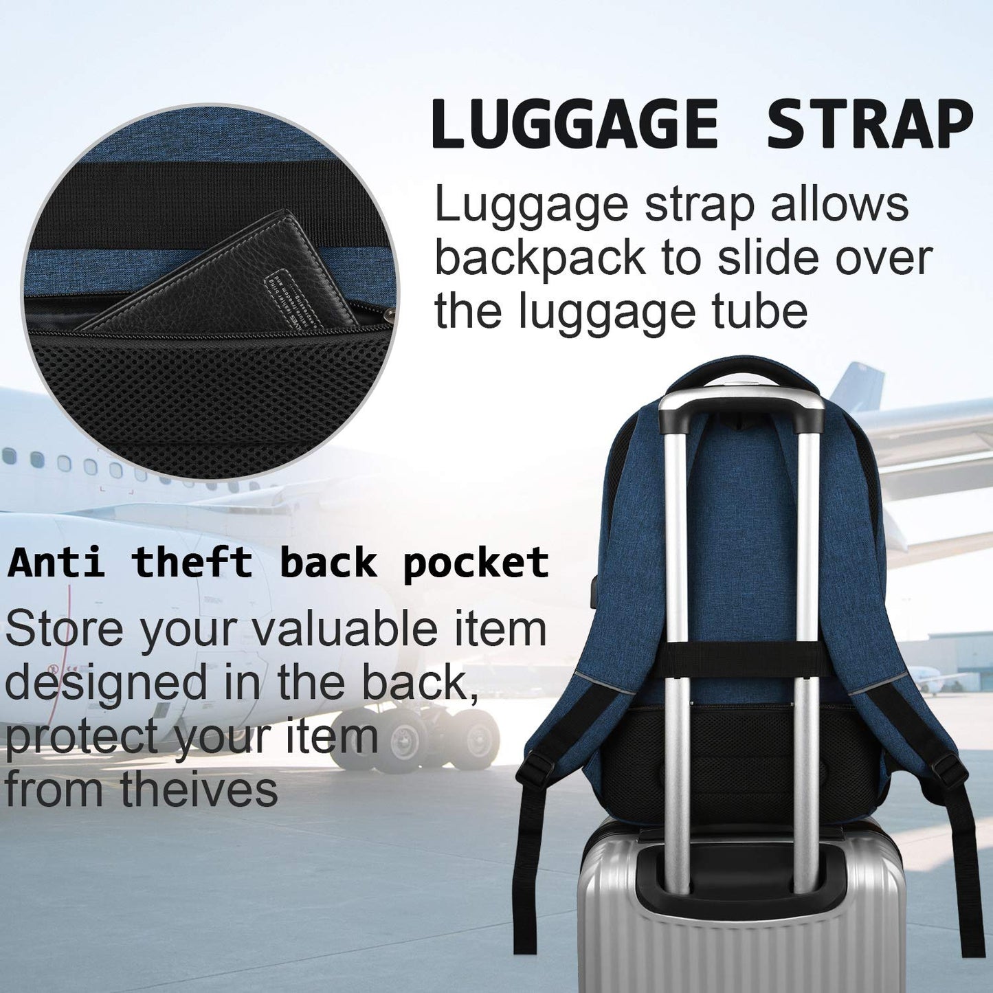 Volher 17 Inch Laptop Backpack, Business Anti Theft Slim Durable Laptops Backpack, Water Resistant College Computer Bag Gifts for Men & Women Fits 15.6 Inch Notebook-Blue