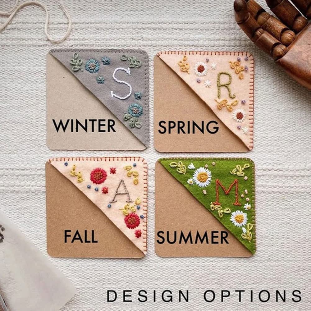 Personalized Hand Embroidered Corner Bookmark, 26 Letters Cute Flower Embroidered Corner Bookmark Embroidery Book Marker Clip for Book Lovers Bookmarks for Reading Lovers Meaningful GIF (Winter, A)