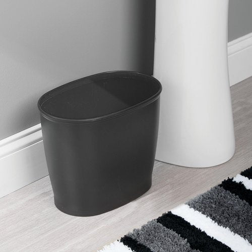 iDesign Small Oval Plastic Bathroom Trash Set of 2-Matte Black Waste Can