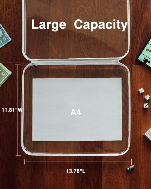 CoiiJoii Board Game Storage,Extra Large Clear Hard Shell Case with Zipper, 3 Packs Board Game Organizer and Storage for Games Puzzle Magazine A4 Paper Craft Hobby Art Supplies