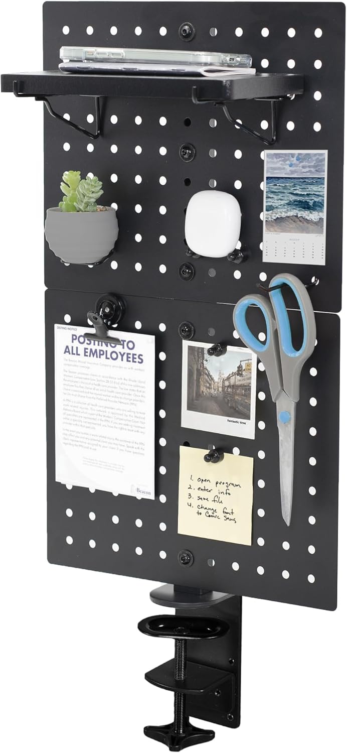 VIVO Steel Clamp-On Desk Pegboard - 12x20 Inch Magnetic Privacy Panel | Black Office Organizer