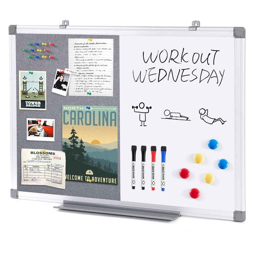 S SWANCROWN 2 in 1 Combo Board Magnetic Whiteboard & Felt Board,Dry Erase Board Bulletin Board Vision Board for Wall,Home,School,Office,24x18inches
