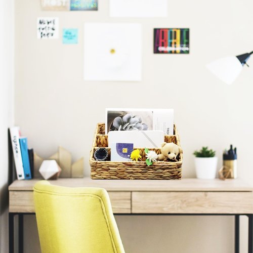 Desk Organizer – Countertop Mail Organizer, Magazine Holder, Boho Decor Water Hyacinth Desk Mail Holder for Home Office, Farmhouse, 12.6" L x 6.7" W x 6.3" H
