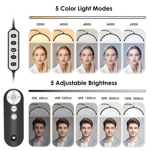 MEIAOELEC Half Moon Light for Lash Tech, Gooseneck Lash Lamp with Phone Holder for Eyelash Nail Art Tattoos Skincare, LED Floor Lamp Esthetician Light with 5 Color Temperatures & Brightness Setting