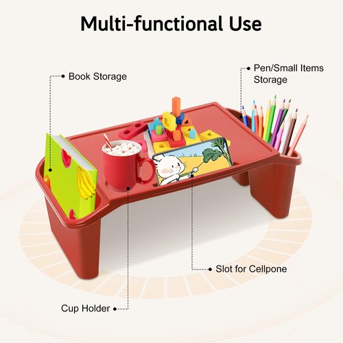 6 Pcs Kids Lap Desk Tray with Storage Plastic Breakfast Laptop Trays with Side Pockets and Slot Portable Lap Bed Table for Writing Eating Game Classroom Snacks Boy Girl