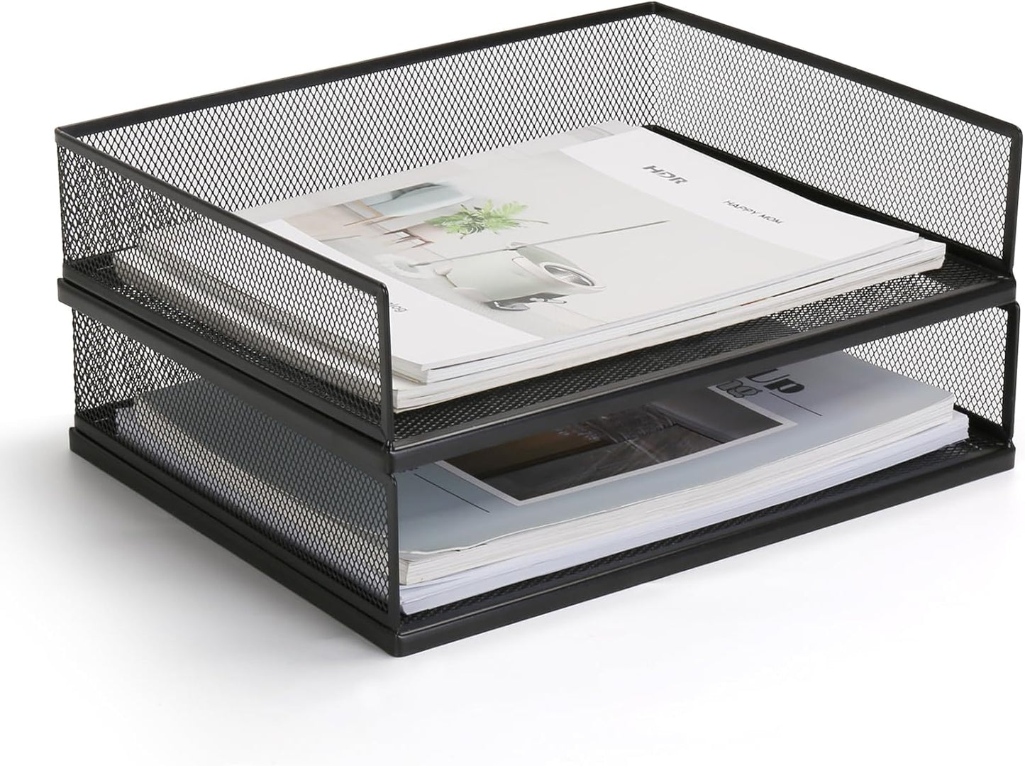 Wire Mesh Letter Trays - Stackable Metal Desk File Organizer for Office Supplies | 2 Pack