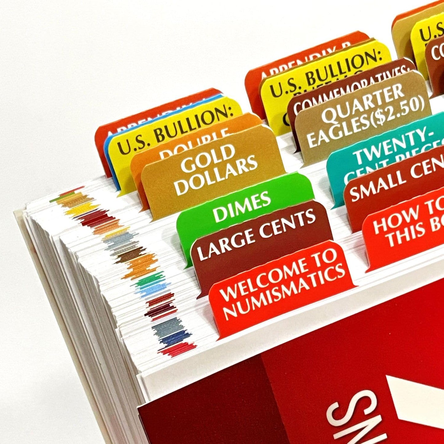 48 Color-Coded Book Tabs for Guide Book of US Coins 2026, Official Red Book Reference Guide, Laminated Durable Tabs with Alignment Card (Book not Inlcluded)