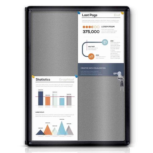 EVERSUPPLY Enclosed Bulletin Board Lockable Display Case Message Board with Locking Door for Indoor, Grey Felt, Black Aluminum Frame, 26 X 20 in