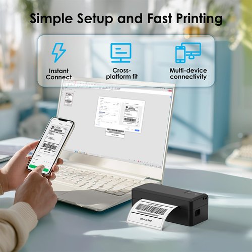 KNAON Shipping Thermal Label Printer, 4x6 Portable Label Printer, Bluetooth Label Maker for Small Business, Support iPhone,Android,Windows,Mac,Chromebook,Works with USPS, Ebay,Shopify&More, Black