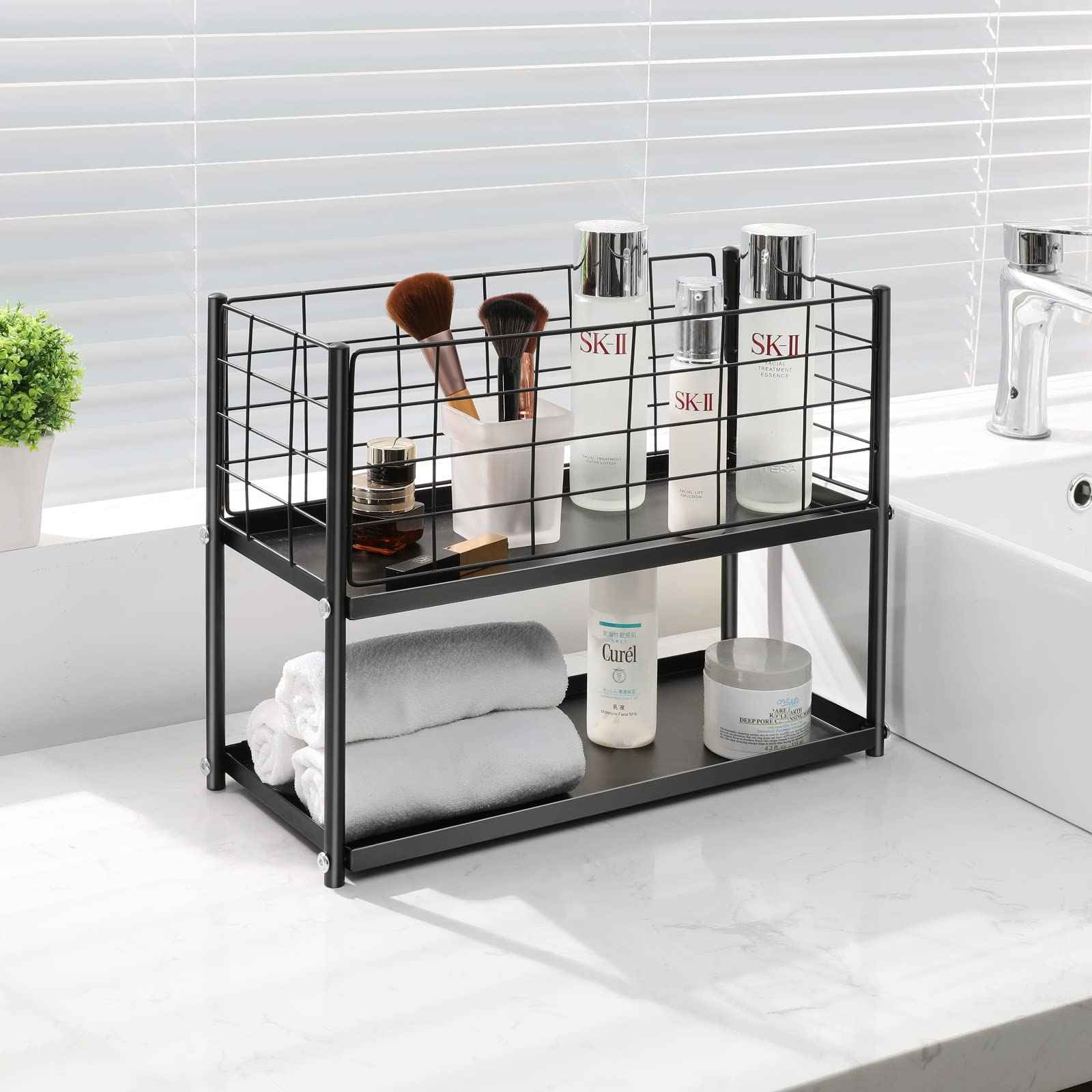 KINGRACK Slim Storage Cart, 4-Tier Metal Utility Rolling Cart with Wheels,Bathroom Organizer, Skinny Rolling Trolley, Mobile Shelving Unit for Office, Laundry Room, Narrow Place, Black