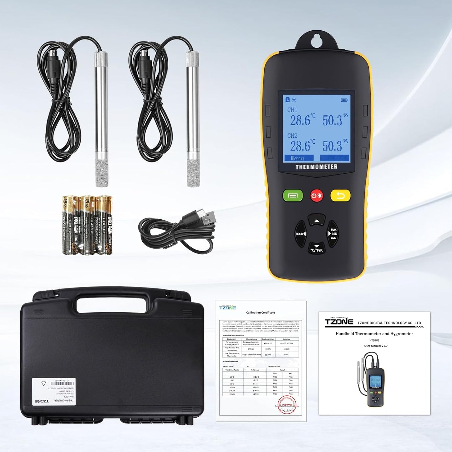 Tzone Temperature & Humidity Data Logger - Dual Channel USB Probe for Accurate Readings | Ideal for Greenhouses & Labs