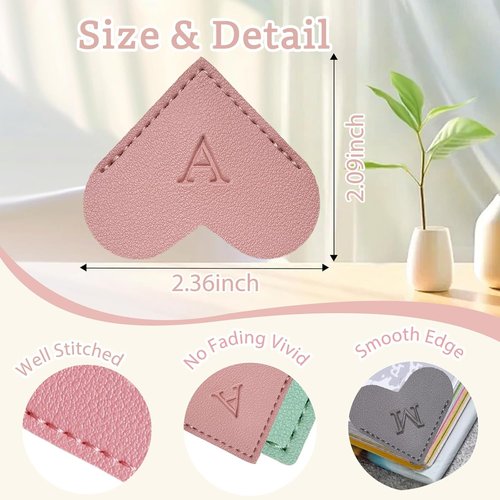 MOTEERLLU Personalized Leather Heart Bookmark - Custom Initials, Handmade Gift for Book Lovers (Pink, A)