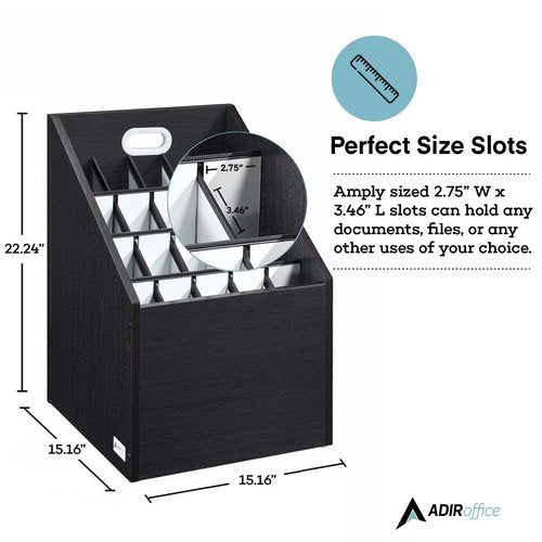 Adir Blue Print Storage Organizer Cart - Wooden Plan and Blueprint Storage Box, Poster Storage Cabinet, Map Storage Cart and Construction Plan Holder in Black