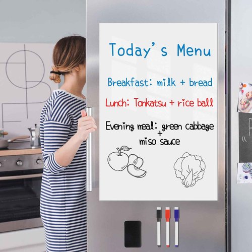 LYZZXI Magnetic Fridge White Board Paper, 36" x 48" Large Dry Erase Board Sheet for Organizer and Planner, Kitchen Refrigerator Whiteboard for Family to-do List, Includes Markers and Eraser