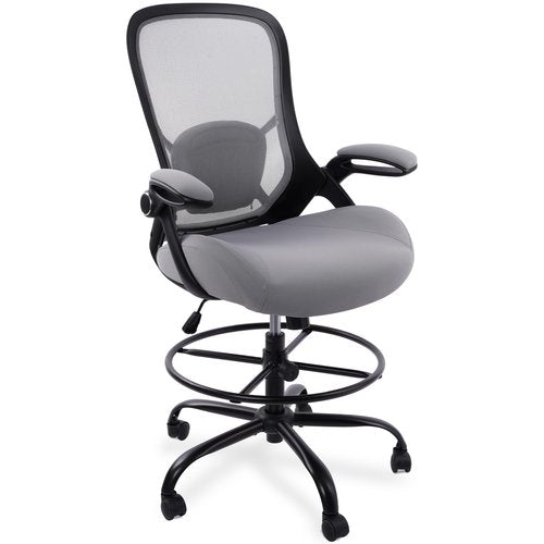 HYLONE 400lbs Heavy Duty Drafting Chair 5" Thickened Seat Office Chair with Flip-Up Armrests Tall Ergonomic Computer Chair with Lumbar Support and Adjustable Footrest Ring Standing Desk Chair(Grey)