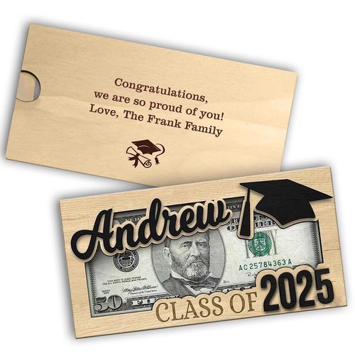 Personalized Graduation Money Holder – Custom Name Wooden Cash Gift Box for Class of 2025, Senior Gift for Him or Her, Card Alternative for High School or College Graduate Celebration (‎GMH 01)