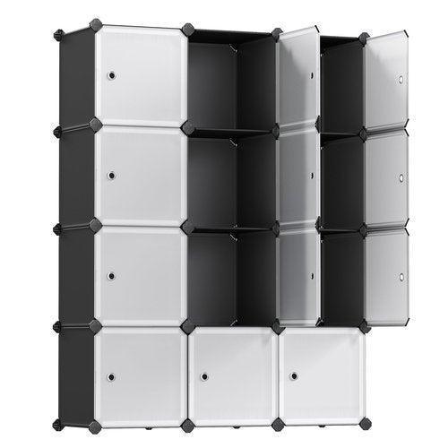 SONGMICS Cube Storage Organizer, Set of 12 Plastic Cubes, Closet Storage Shelves, DIY Plastic Closet Cabinet, Modular Bookcase, Shelving with Doors for Bedroom, Living Room, Black and White ULPC34HV1