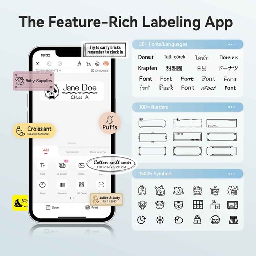 NIIMBOT Label Maker Machine Bluetooth Label Printer for School Home Office Organization,Wireless Mini Labeler D110 Upgraded Version, Label Machine with Label, Light Blue