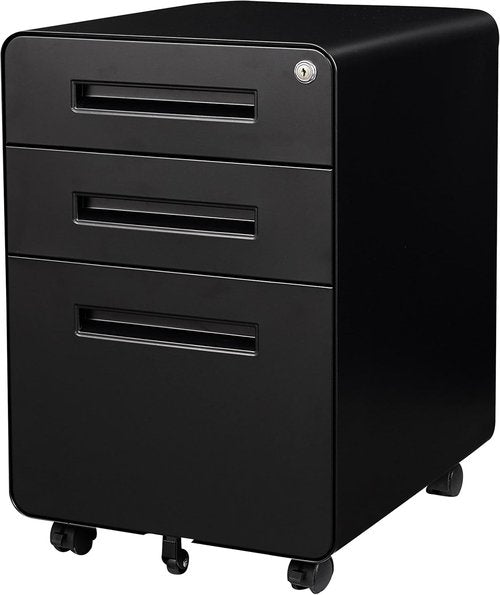 SISESOL 3-Drawer Rolling File Cabinet - Lockable Modern Office Storage with Anti-Tilt Wheels | A4/Letter/Legal Size