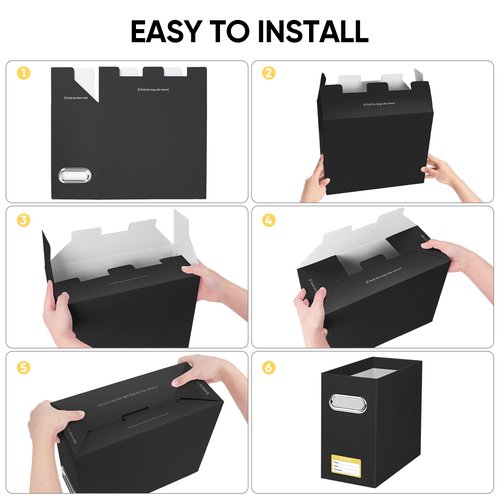 BALEINE File Organizer Box, Cardboard File Folder Organizer with Handle for Letter Size, Portable Collapsible Hanging Filing Box for Home Office Document Storage (4 Pack, Black)