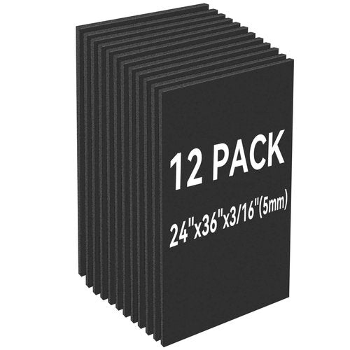 12 Pack Black Foam Board 24"x36", 3/16" Thick Foam Core Board for Projects, Black Poster Board for Painting, Displaying, and Craft Projects